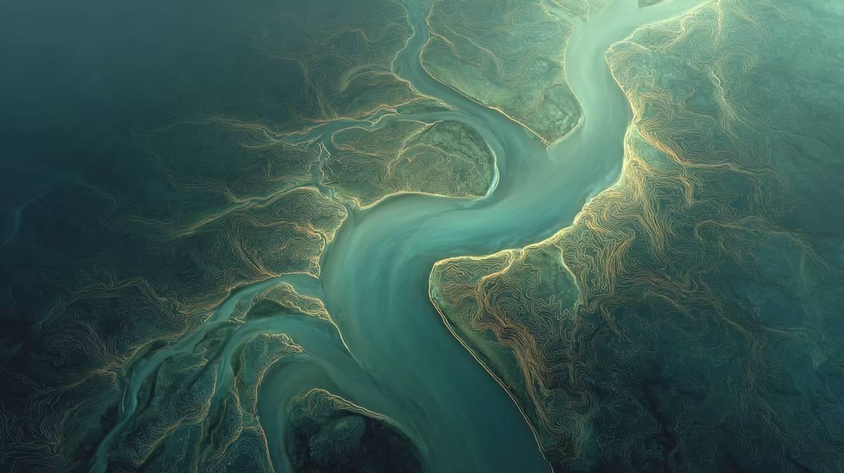 Paisaje fractal que representa la relación entre naturaleza y código